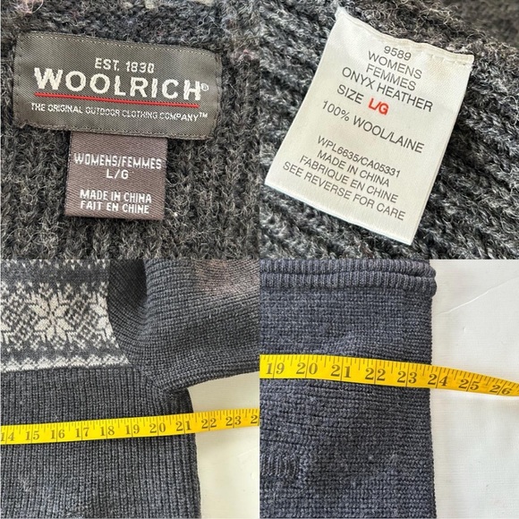 WOOLRICH Fair Isle Snowflake pattern full-zip hooded wool sweater women’s Large. - Picture 7 of 8